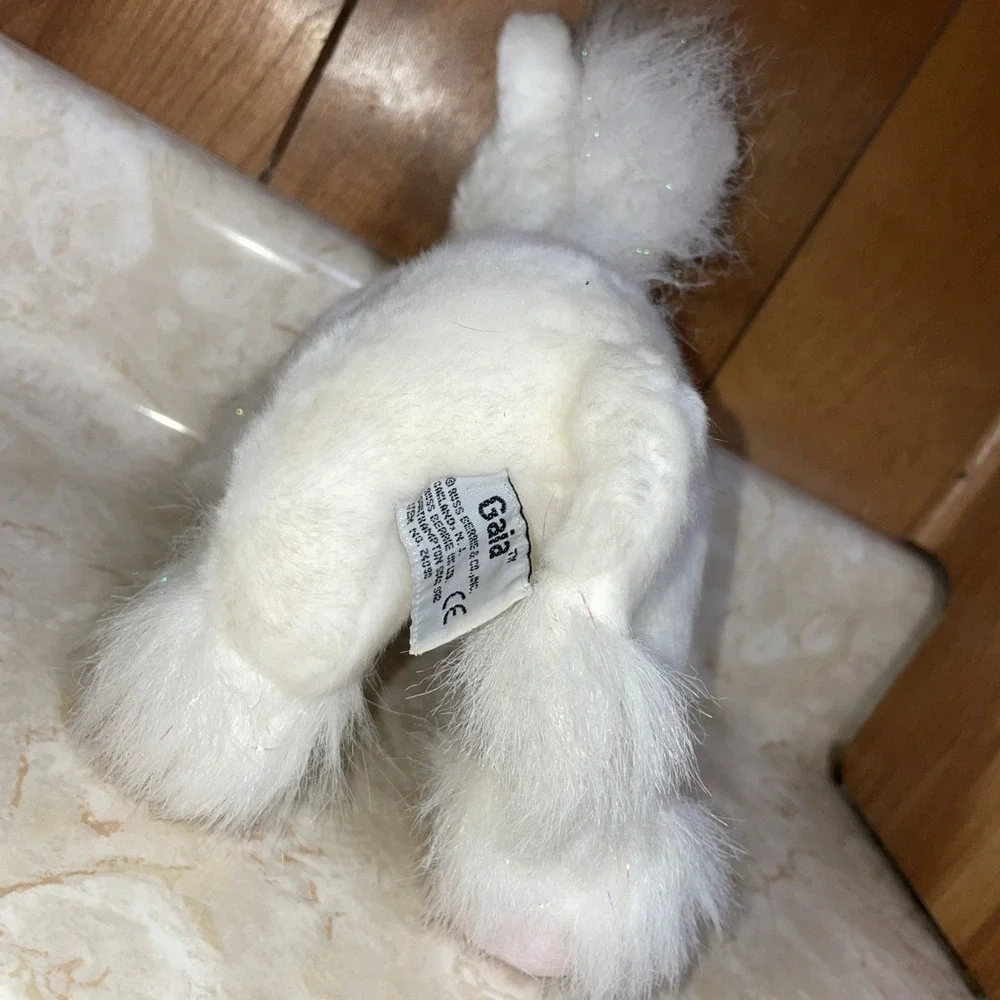 Vintage Gaia White Unicorn Plush Stuffed Animal Toy Blue Eyes Iri. Horn Mane‎
